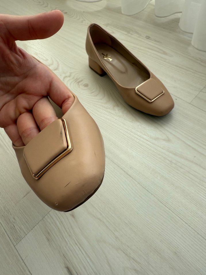 Bej Tokalı Kadın Topuklu Babet - Görsel 2