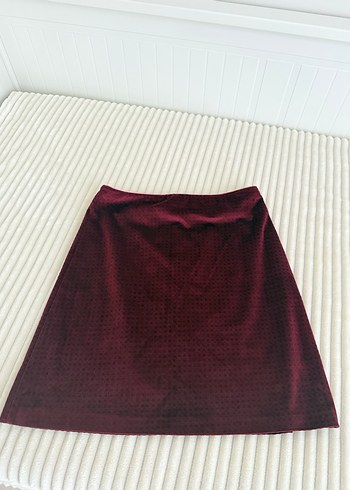 Bordo koton mini etek - Görsel 2