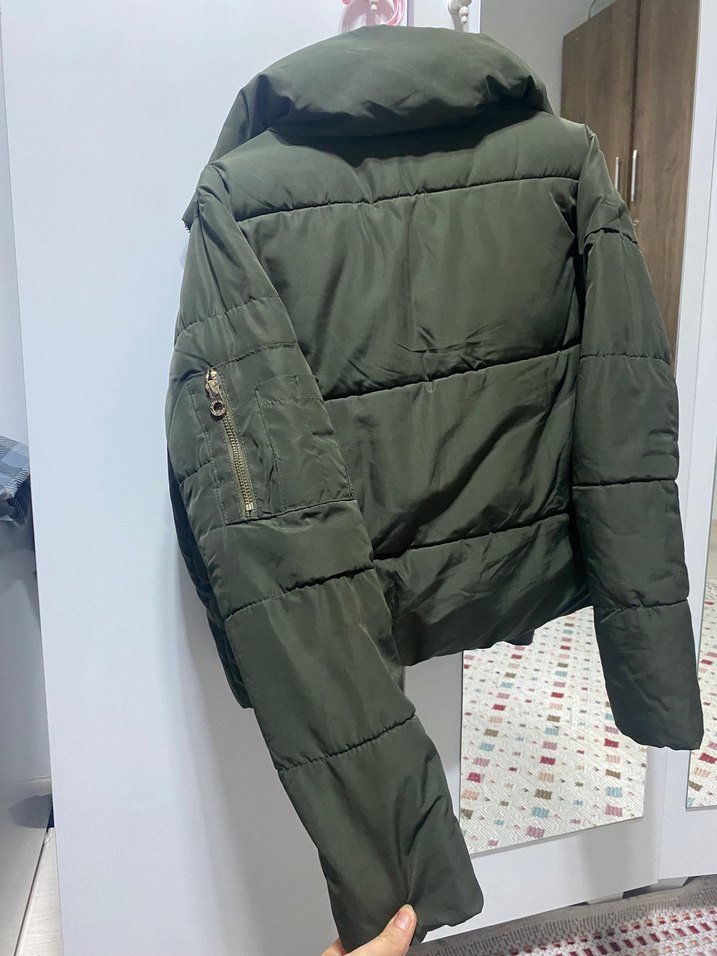 Haki Renk Fermuarlı Kadın Mont - Görsel 5