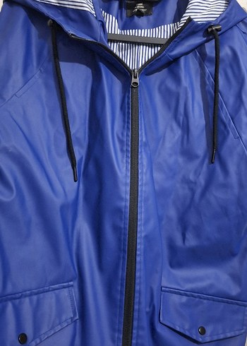 Mavi Midi Kadın Yağmurluk, Bel Detaylı - Görsel 3