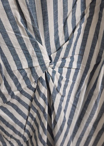 Gri Çizgili Pamuklu Hamile Midi Elbise - Görsel 5