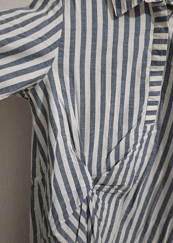 Gri Çizgili Pamuklu Hamile Midi Elbise - Görsel 3