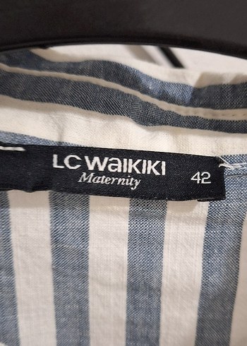 Gri Çizgili Pamuklu Hamile Midi Elbise - Görsel 8