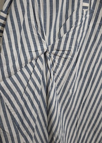 Gri Çizgili Pamuklu Hamile Midi Elbise - Görsel 4