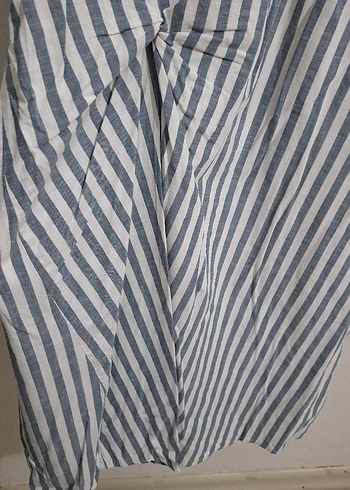 Gri Çizgili Pamuklu Hamile Midi Elbise - Görsel 6