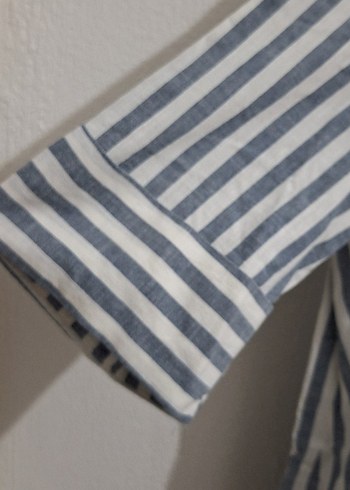 Gri Çizgili Pamuklu Hamile Midi Elbise - Görsel 9