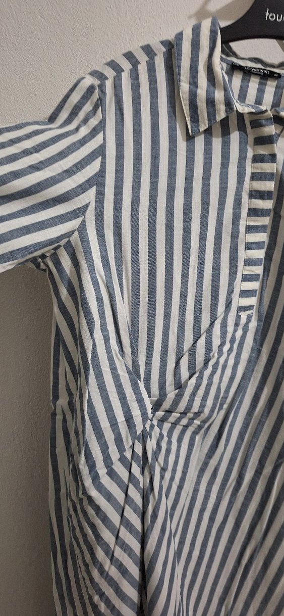 Gri Çizgili Pamuklu Hamile Midi Elbise - Görsel 3