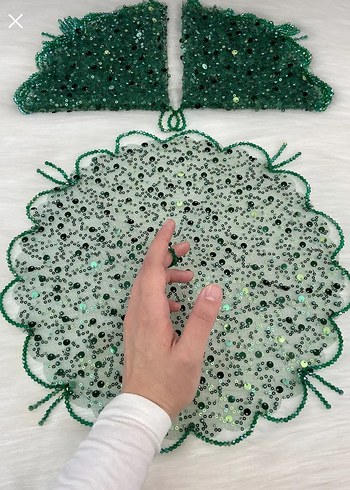 Yeşil İşlemeli Boncuklu Halay Mendili - Görsel 3