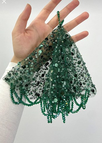 Yeşil İşlemeli Boncuklu Halay Mendili - Görsel 2