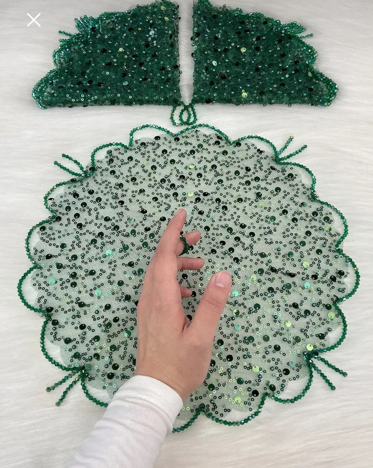 Yeşil İşlemeli Boncuklu Halay Mendili - Görsel 3