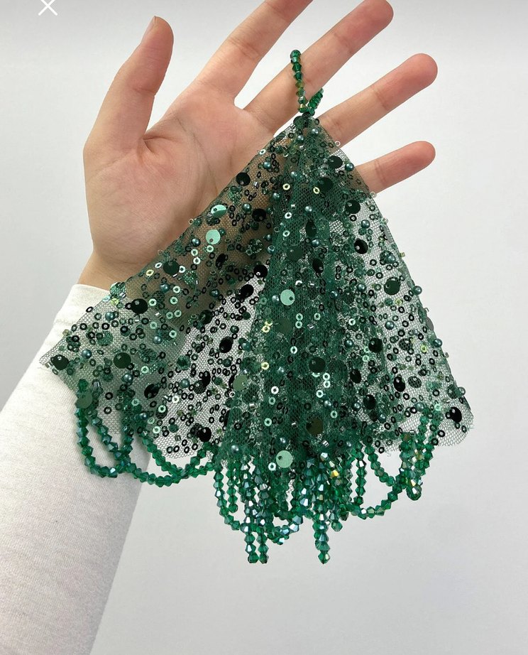 Yeşil İşlemeli Boncuklu Halay Mendili - Görsel 2