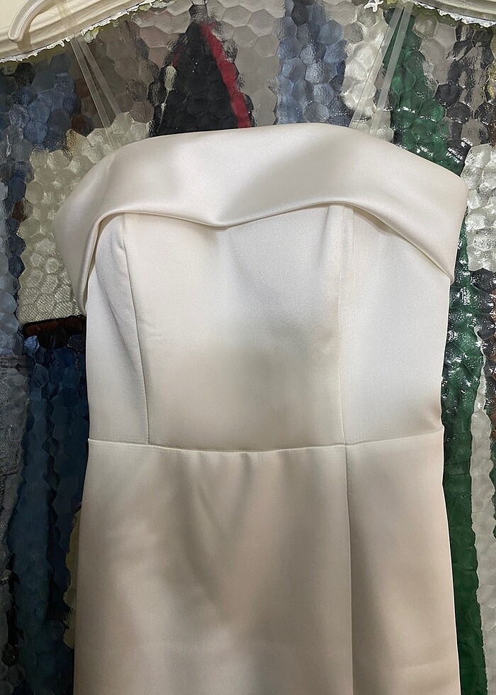 Beyaz Saten Elbise - Görsel 5