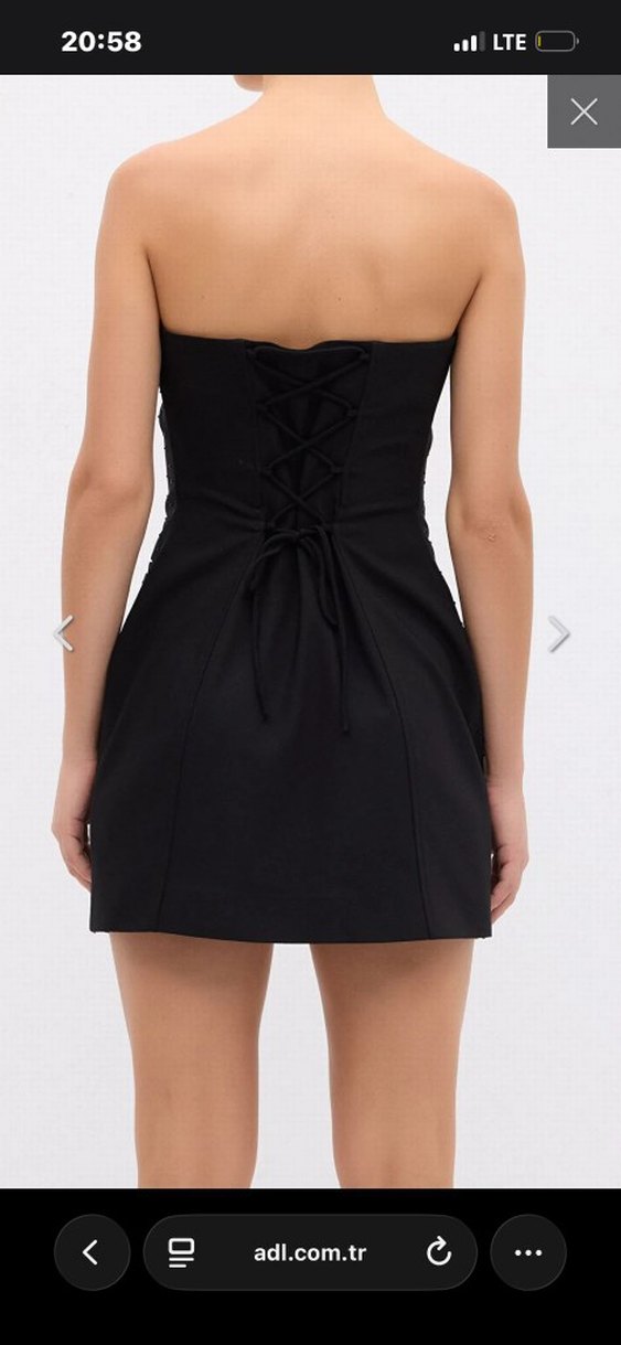 Düğmeli Straplez Mini Siyah Puantiyeli Elbise - Görsel 2