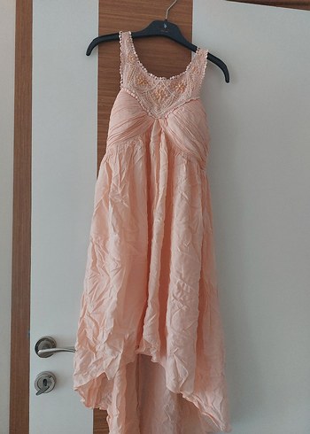 Pembe Bohem Keten Elbise