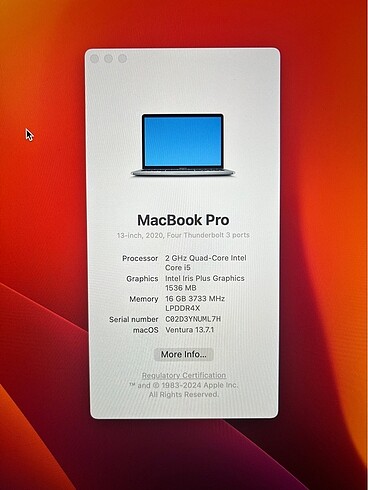 Apple Macbook Pro 13? 2020 i5 16 GB 512 GB SSD