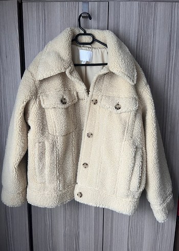 Bej Peluş Detaylı Midi Kadın Ceket