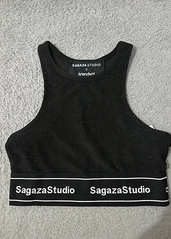 SagazaStudio Simli Siyah Crop Top
