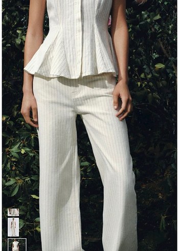 Zara Ekru Cizgili Peplum Takim