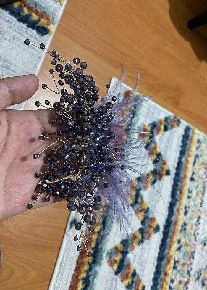 Taşlı tüylü nişan tacı - Görsel 3