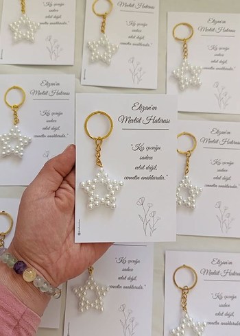 İnci Boncuklu Beyaz Anahtarlık - Görsel 2