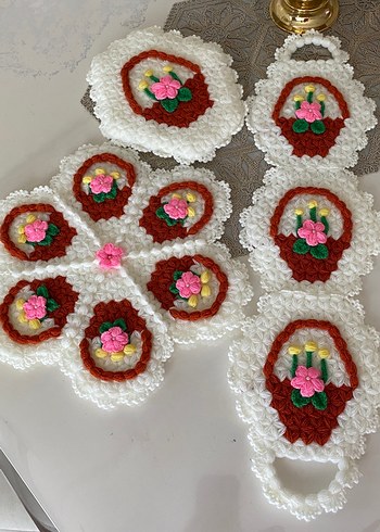 El Örgüsü Çiçekli Sepet Motifli Çeyizlik Lif - Görsel 2