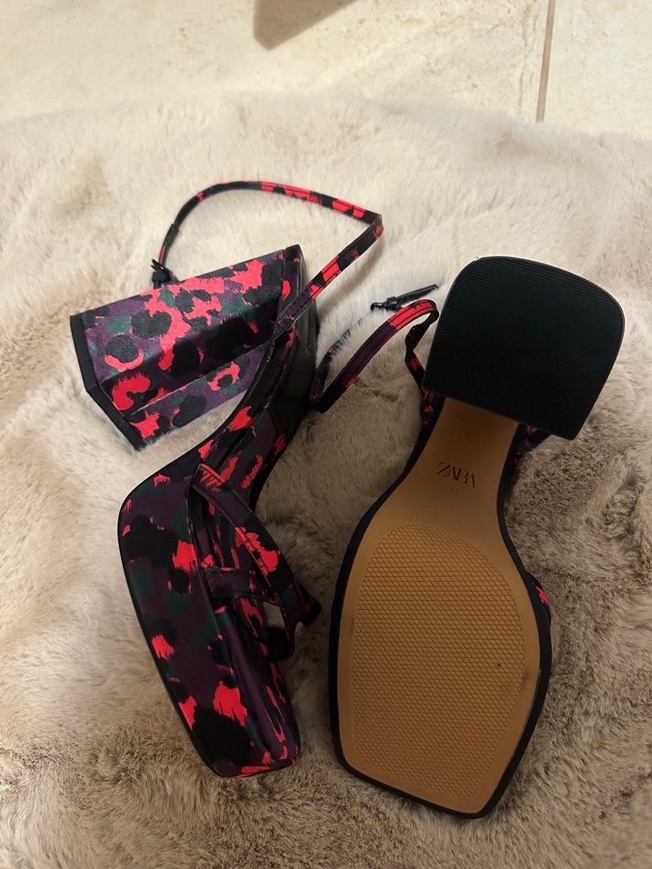 Kadın Çok Renkli Bağcıklı Platform Topuklu Sandalet - Görsel 5