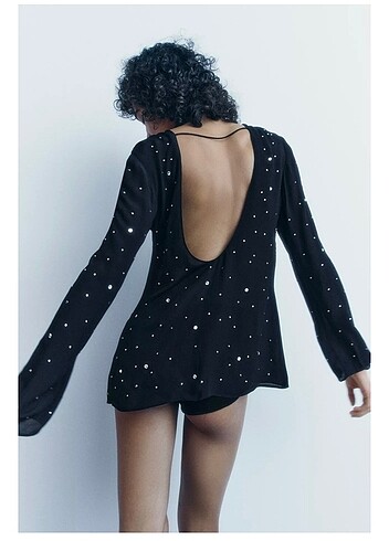Zara Zw collection sırtı açık parlsk taşlı bluz