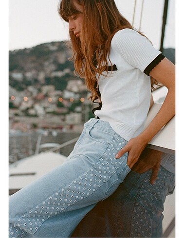 Zara Zara işlemeli bol paça jean