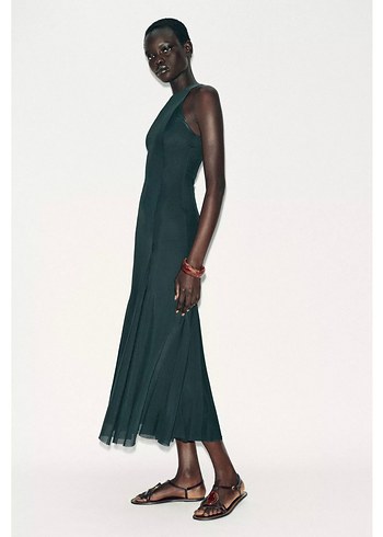 Zara uzun yırtmaçlı godeli tül elbise - Görsel 3