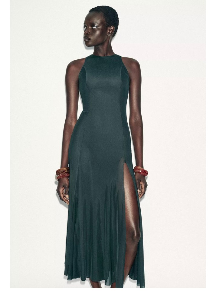 Zara uzun yırtmaçlı godeli tül elbise - Görsel 2