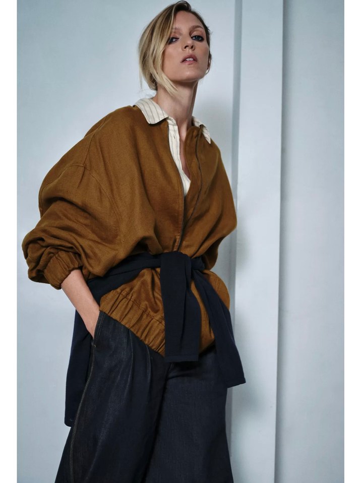 Zw collection oversize keten ceket - Görsel 3