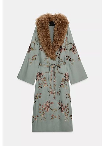 Zw collection nakışlı suni kur k yakalı kimono - Görsel 5