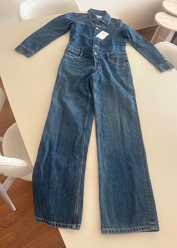 s Beden lacivert Renk Zara Kadın Lacivert Denim Uzun Tulum
