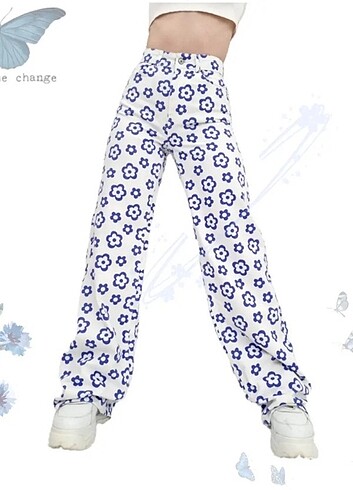 Soft Mavi çiçekli pantolon 