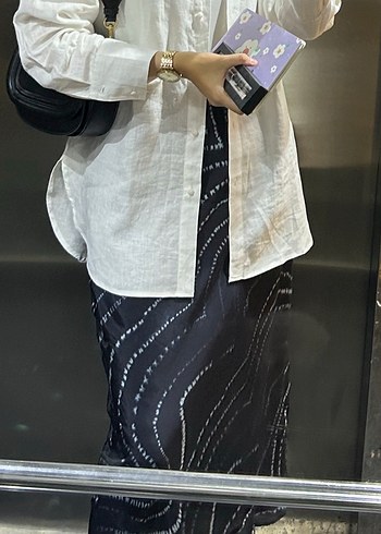 xl Beden lacivert Renk Kadın Lacivert Batik Desenli Uzun Etek
