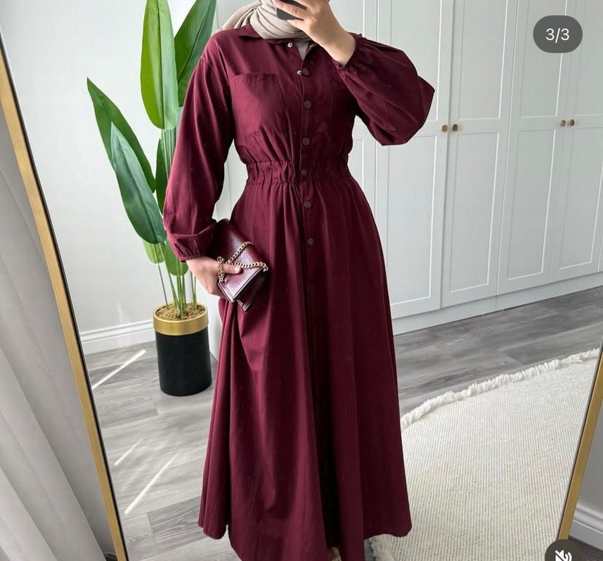 Diger Bordo Uzun Kollu Düğmeli Elbise - Görsel 3