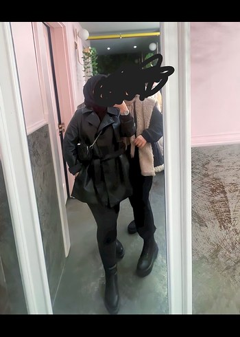 Kemerli Siyah Deri Kadın Ceket - Görsel 3