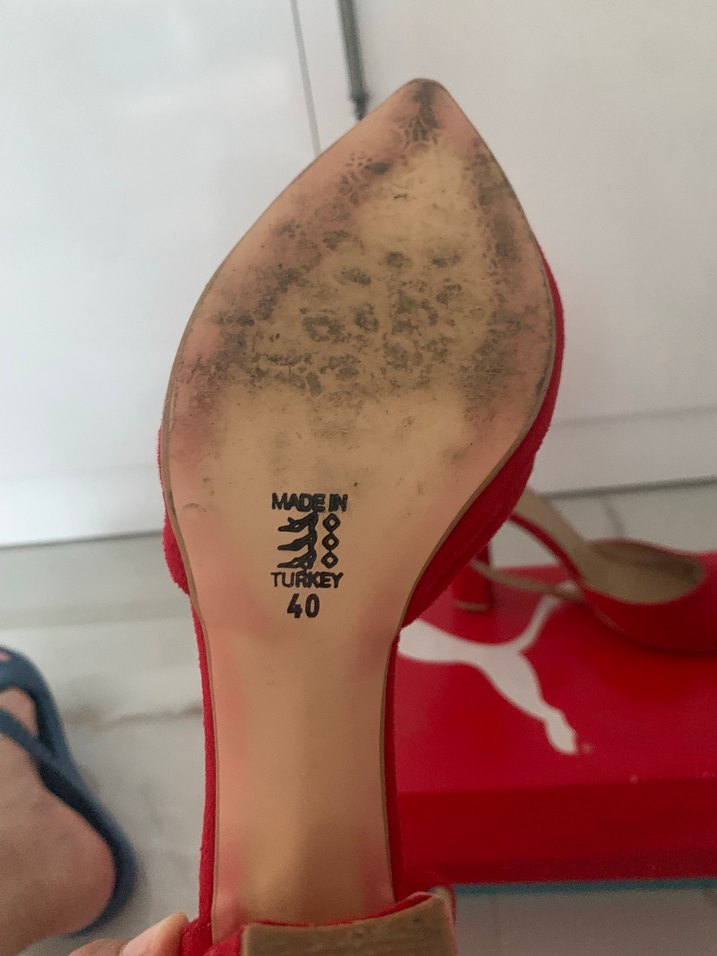 Kırmızı Süet Tokalı Stiletto Kadın Topuklu - Görsel 4