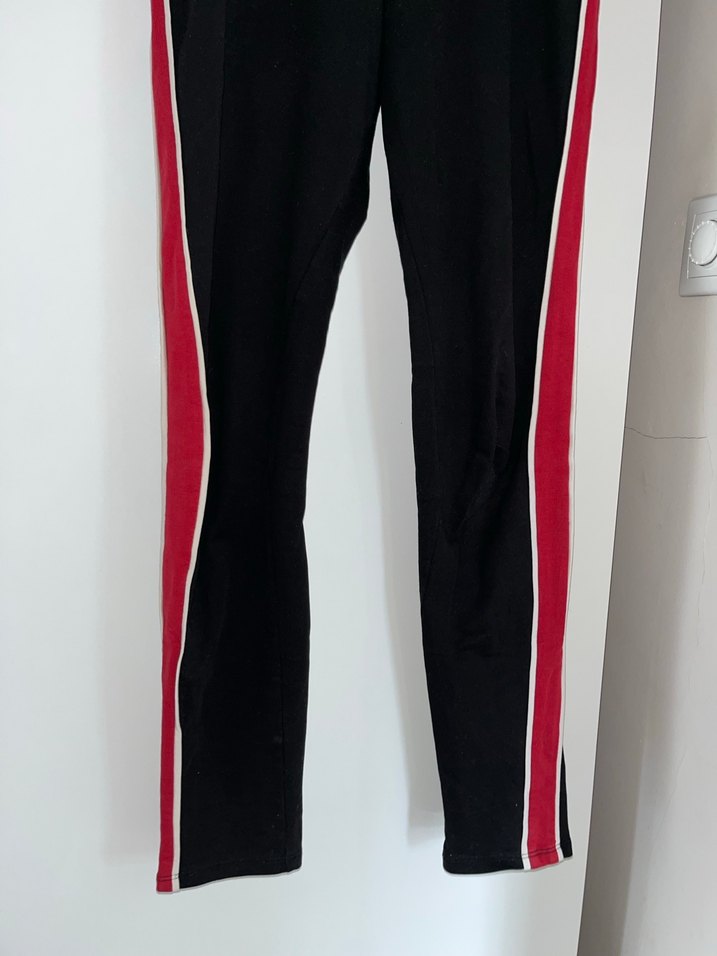 H&M Siyah Kırmızı Şeritli Pamuklu Tayt - Görsel 2