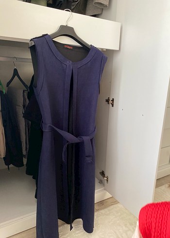 Lacivert Süet Kemerli Uzun Hamile Yeleği - Görsel 2