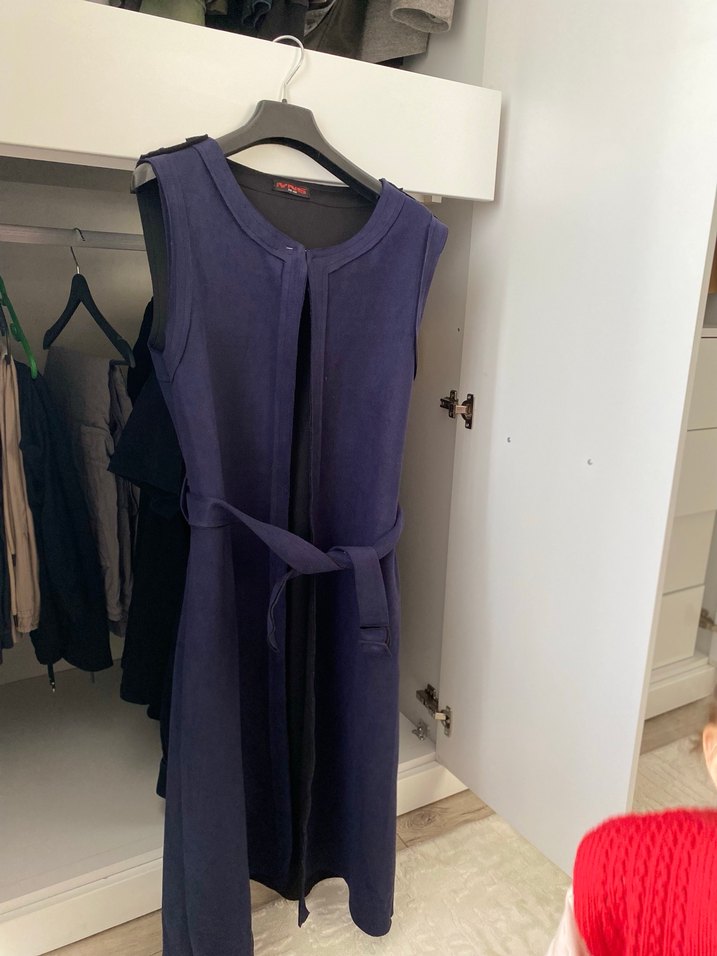 Lacivert Süet Kemerli Uzun Hamile Yeleği - Görsel 2