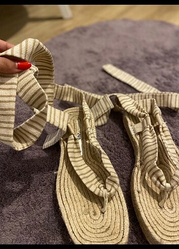 38 Beden camel Renk Hasir sandalet zara