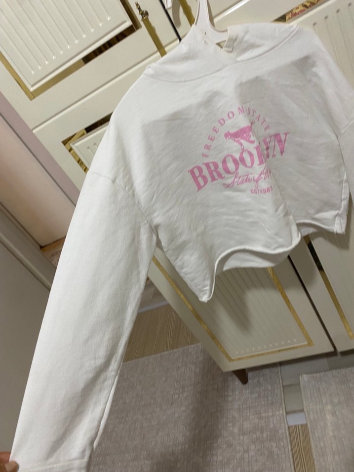 Beyaz Baskılı Kadın Sweatshirt - Görsel 2