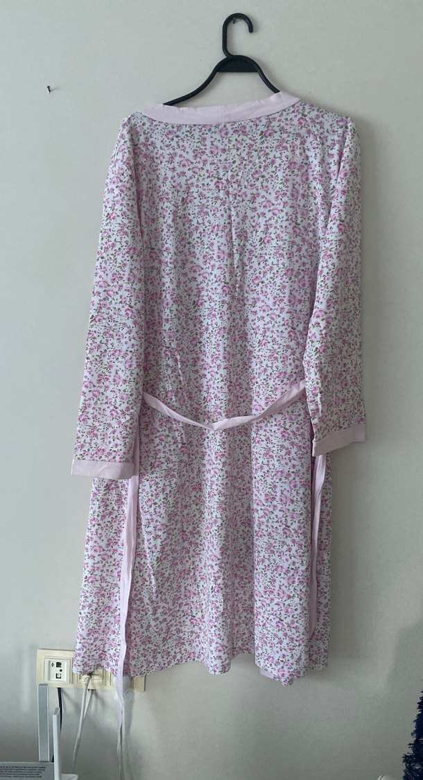 Pembe Uzun Kollu Midi Kadın Sabahlık - Görsel 4