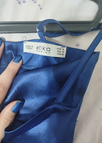 Parlak Mavi Mini Drapeli Elbise - Görsel 2