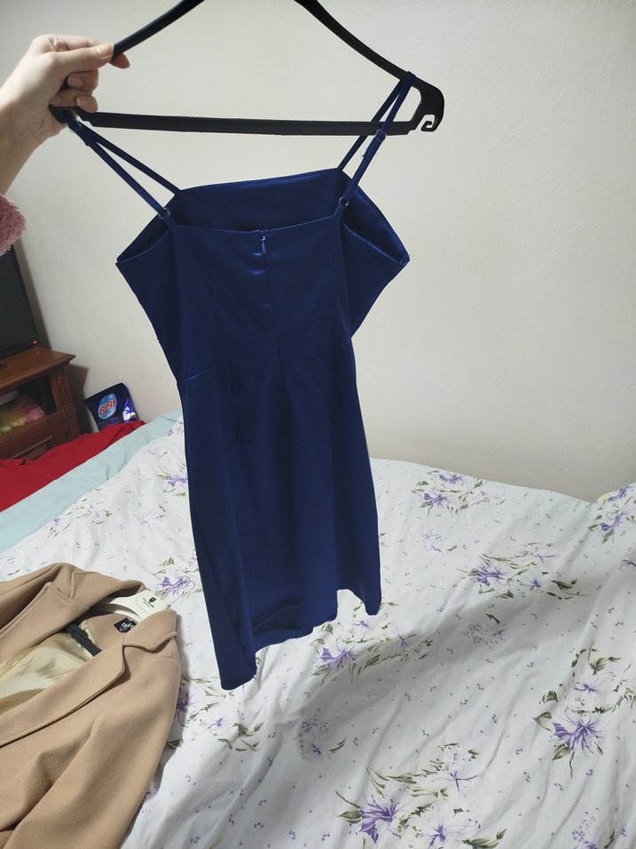 Parlak Mavi Mini Drapeli Elbise - Görsel 3