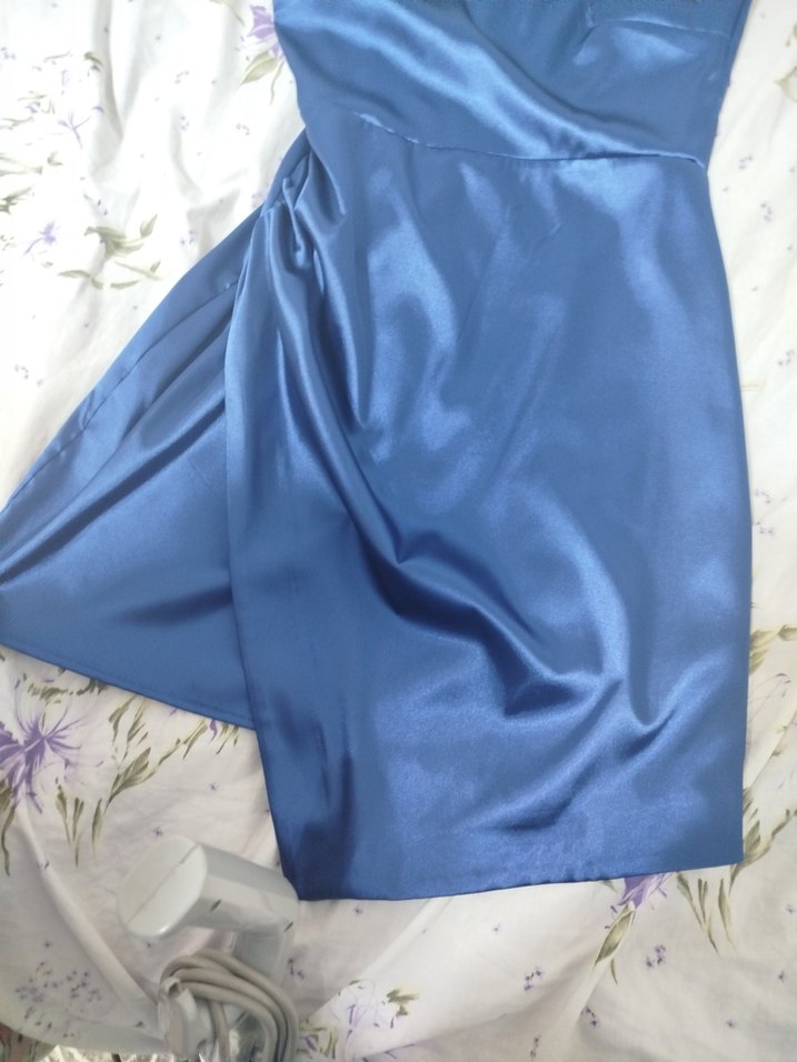 Parlak Mavi Mini Drapeli Elbise - Görsel 5