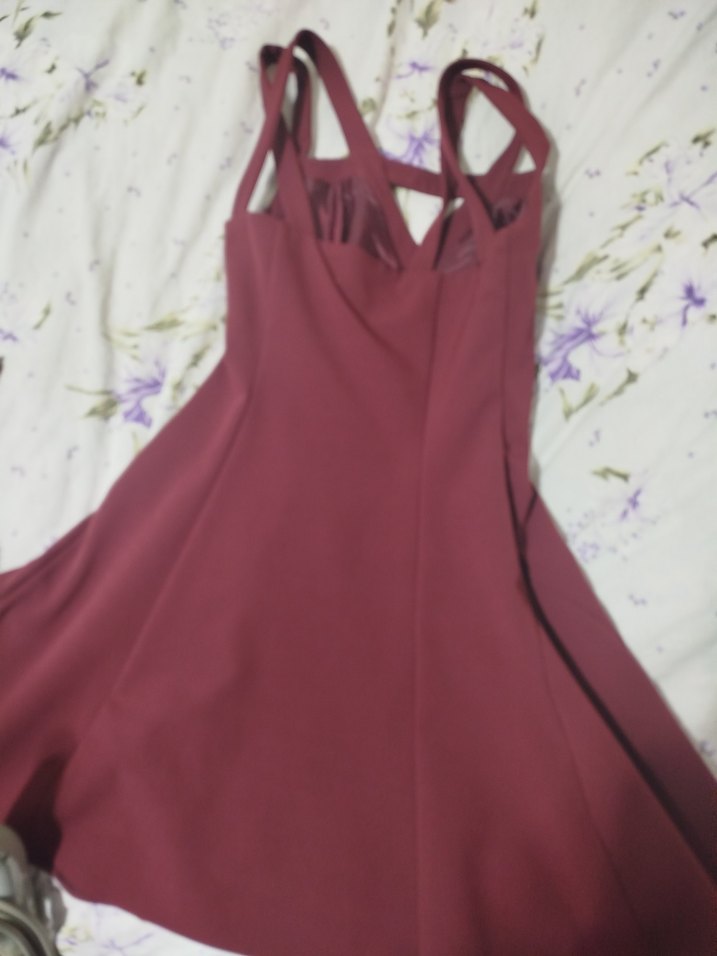 V Yaka Bordo Midi Elbise - Görsel 3