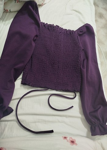 Mor Straplez Triko Uzun Kollu Bluz - Görsel 2