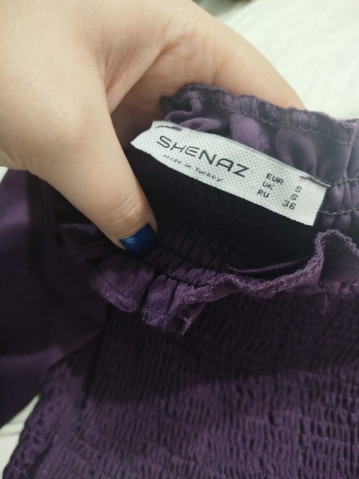 Mor Straplez Triko Uzun Kollu Bluz - Görsel 3